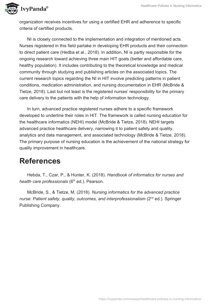 Healthcare Policies in Nursing Informatics. Page 2