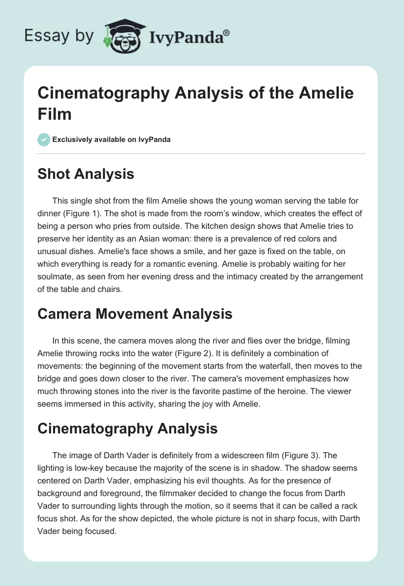 Cinematography Analysis of the "Amelie" Film. Page 1
