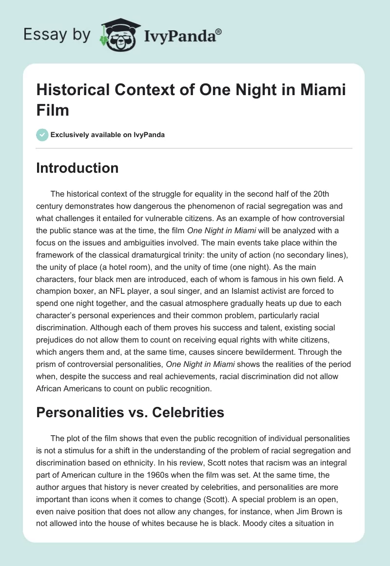 Historical Context of "One Night in Miami" Film. Page 1