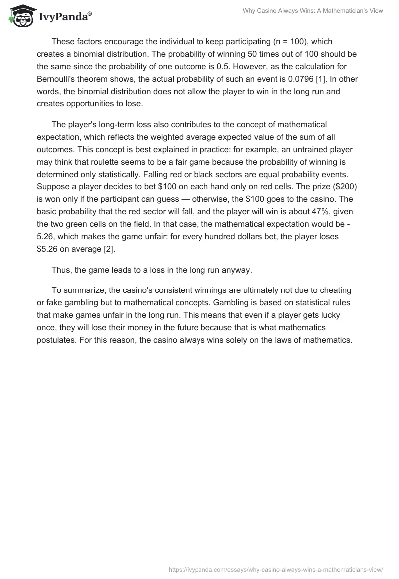 Why Casino Always Wins: A Mathematician's View. Page 2