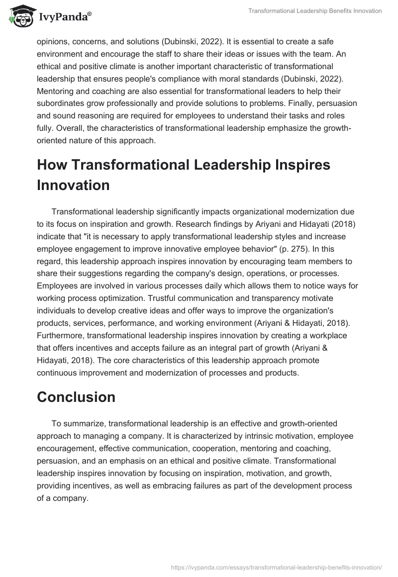 Transformational Leadership Benefits Innovation. Page 2