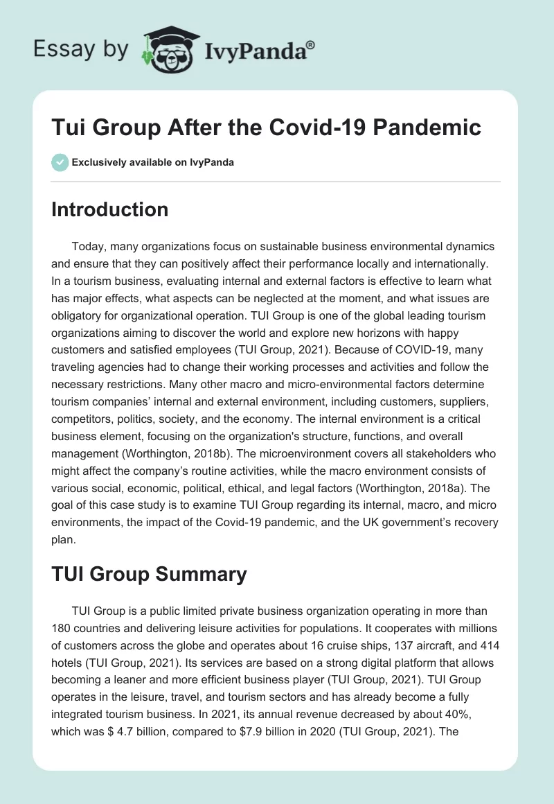 Tui Group After the Covid-19 Pandemic. Page 1