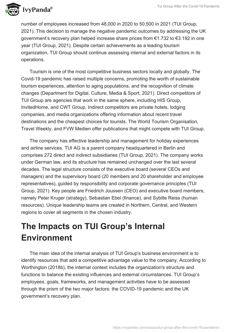 Tui Group After the Covid-19 Pandemic. Page 2