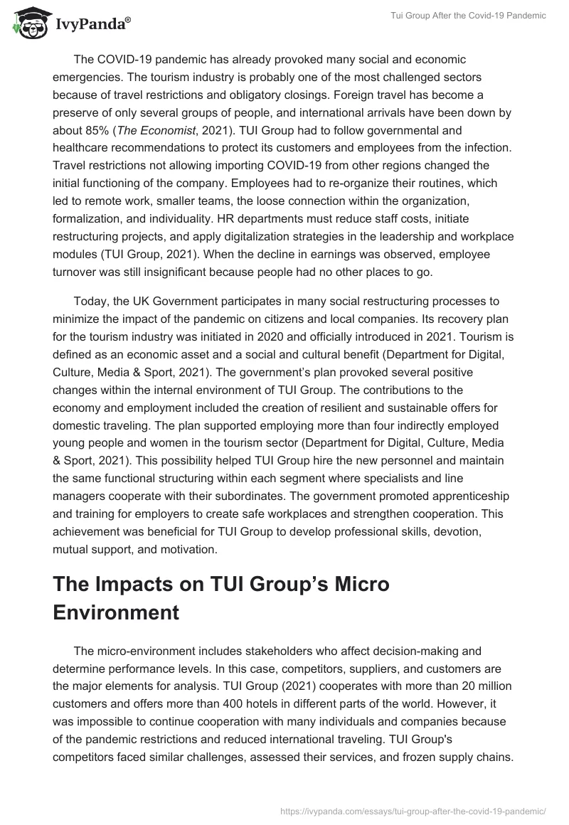Tui Group After the Covid-19 Pandemic. Page 3