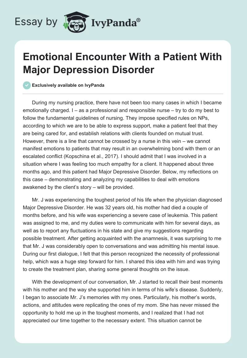 Emotional Encounter With a Patient With Major Depression Disorder. Page 1