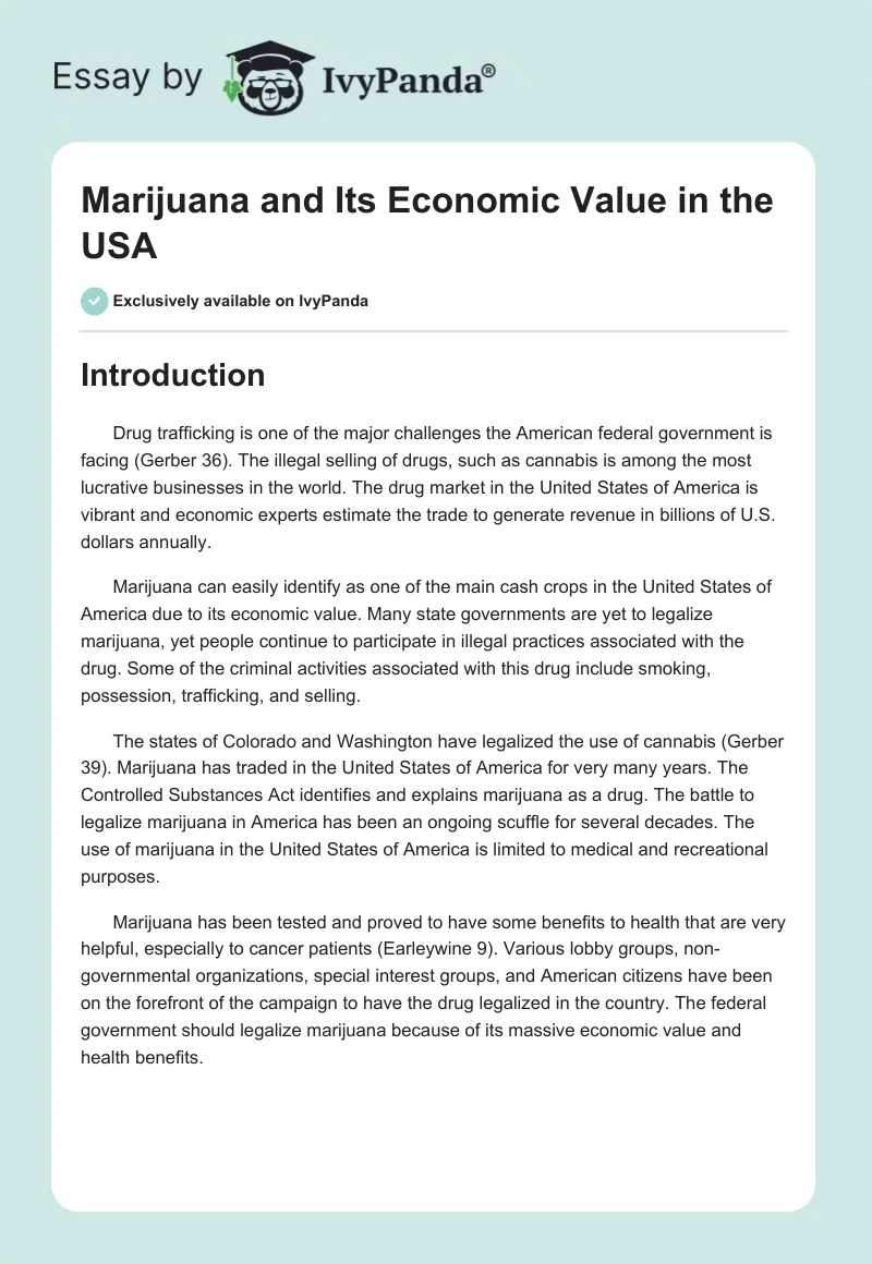 Marijuana and Its Economic Value in the USA. Page 1
