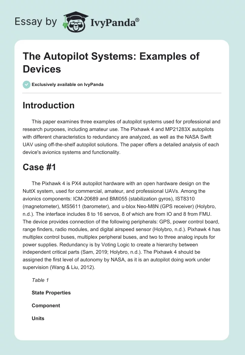 The Autopilot Systems: Examples of Devices. Page 1