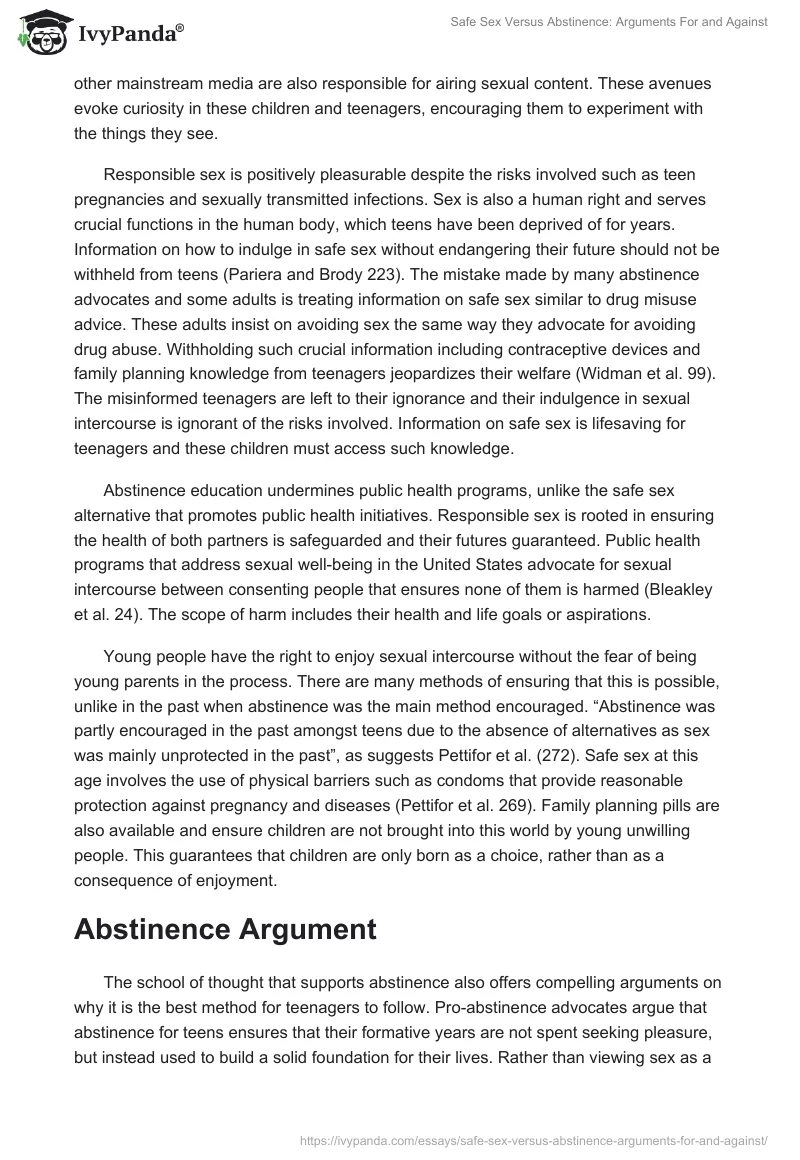 Safe Sex Versus Abstinence: Arguments For and Against. Page 2