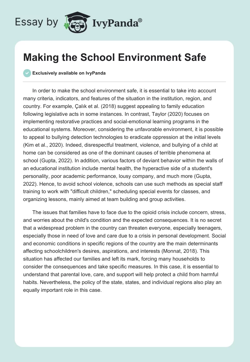 Making the School Environment Safe. Page 1