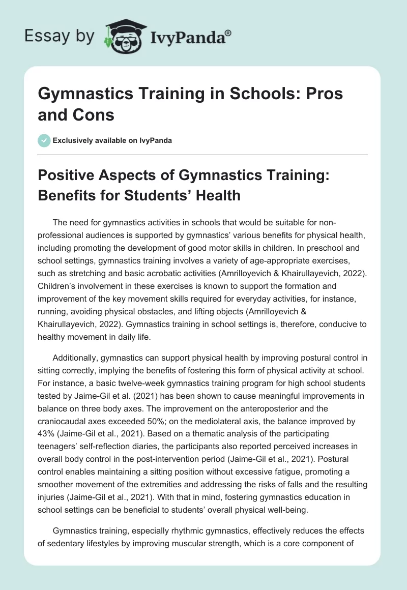 Gymnastics Training in Schools: Pros and Cons. Page 1