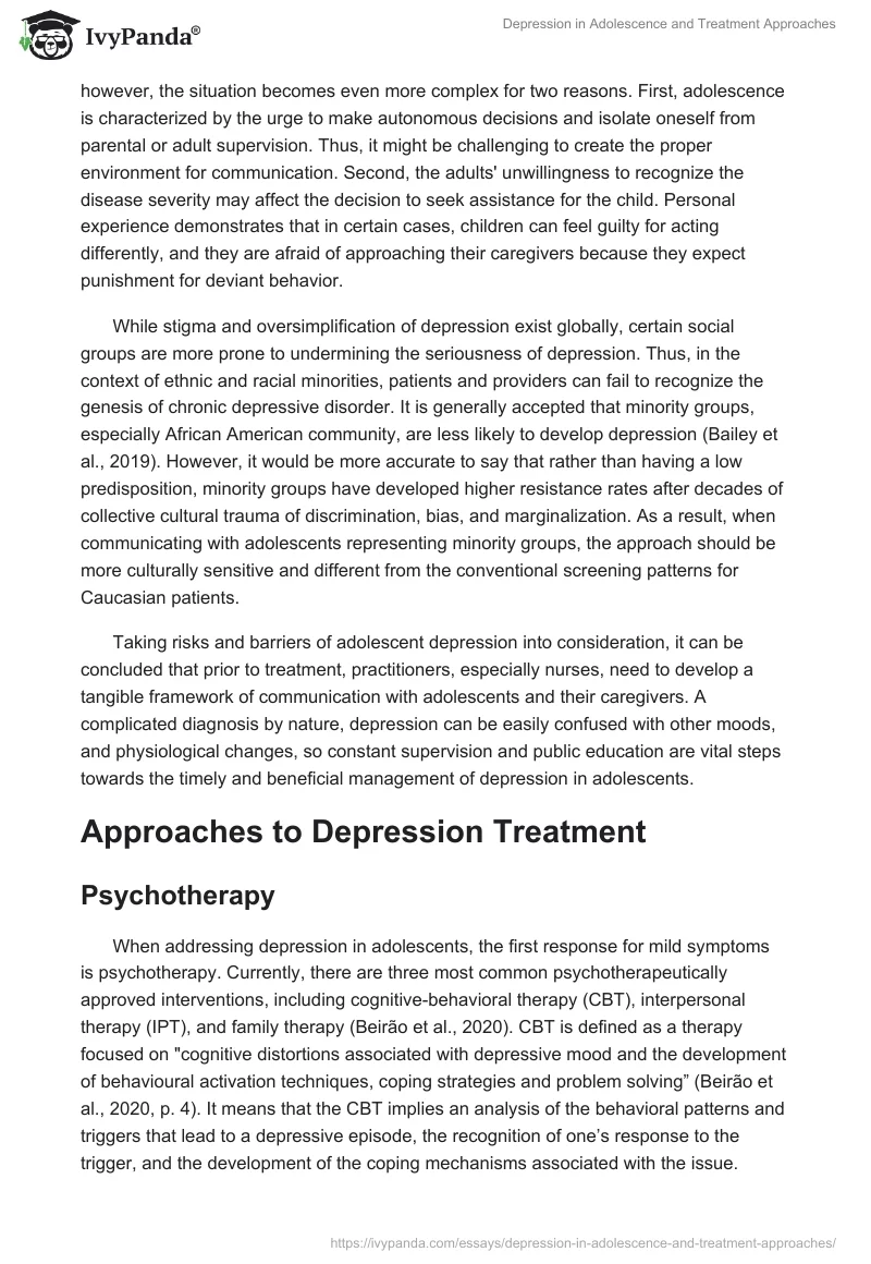 Depression in Adolescence and Treatment Approaches. Page 4