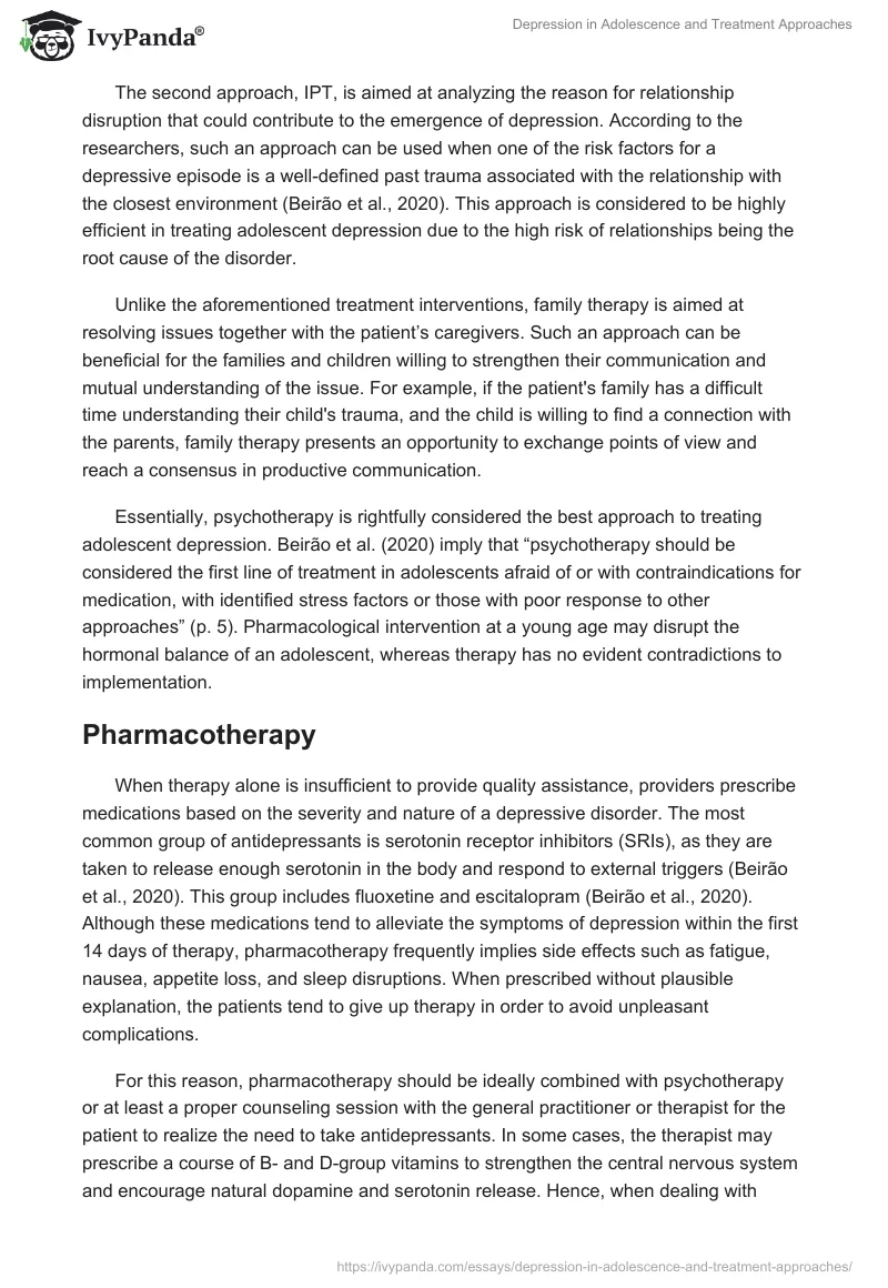 Depression in Adolescence and Treatment Approaches. Page 5