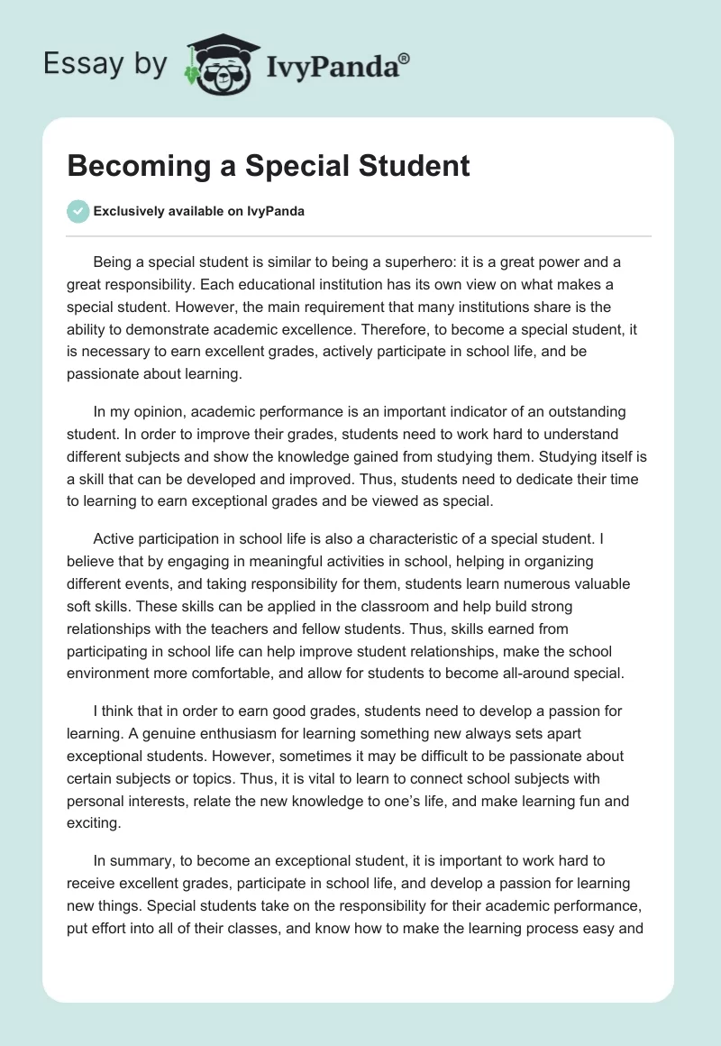 Becoming a Special Student. Page 1