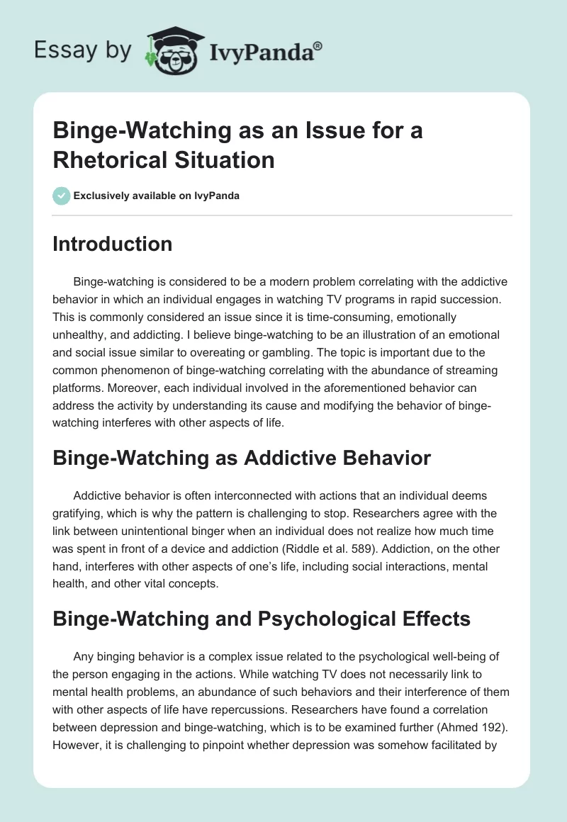 Binge-Watching as an Issue for a Rhetorical Situation. Page 1