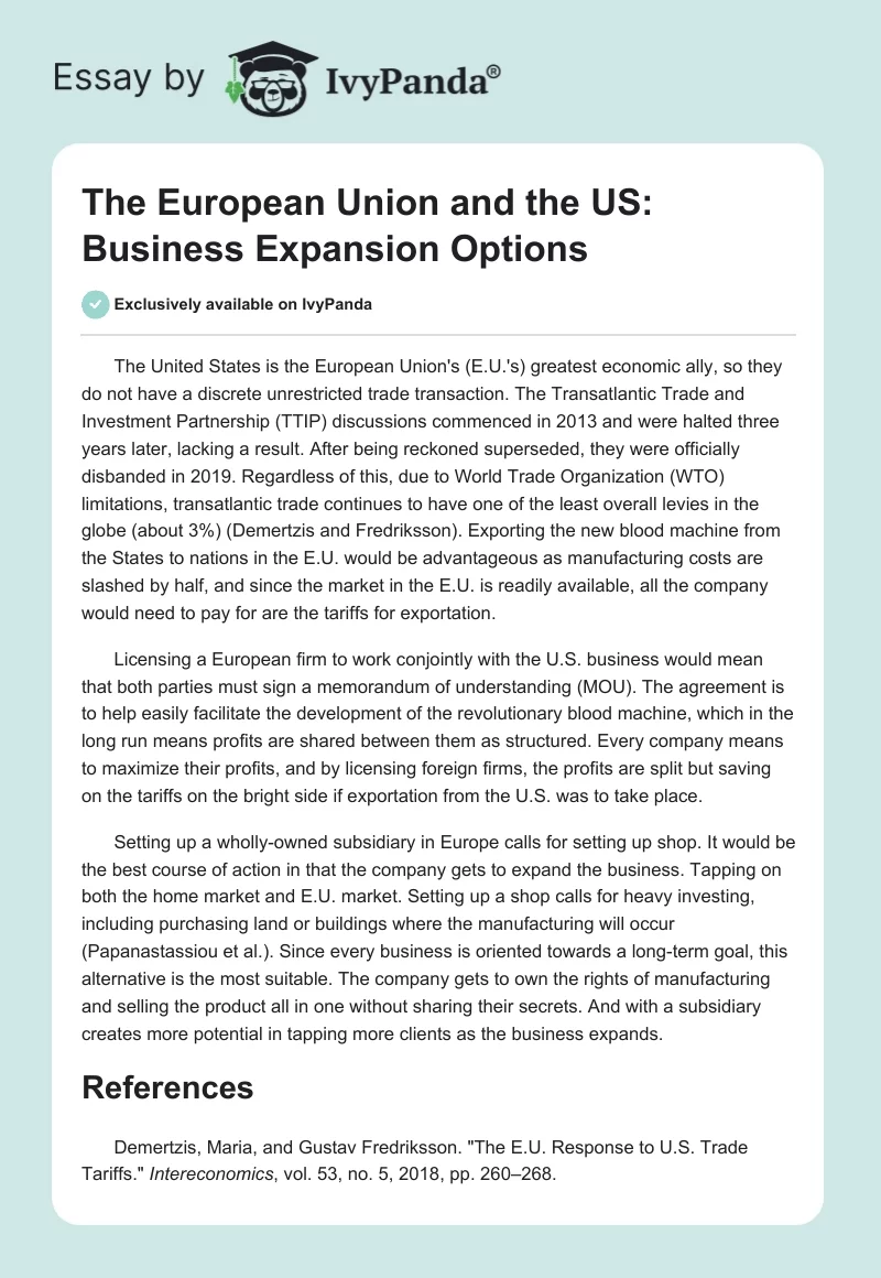 The European Union and the US: Business Expansion Options. Page 1