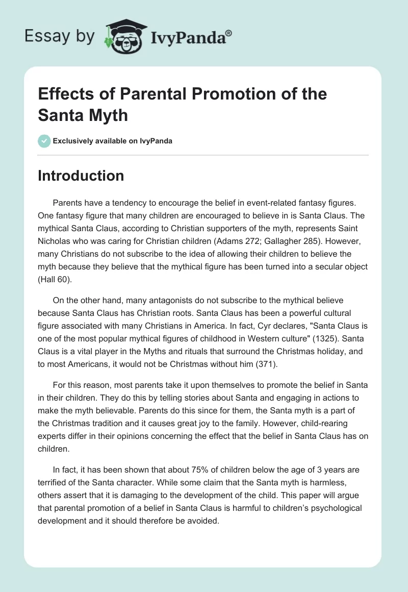 Effects of Parental Promotion of the Santa Myth. Page 1