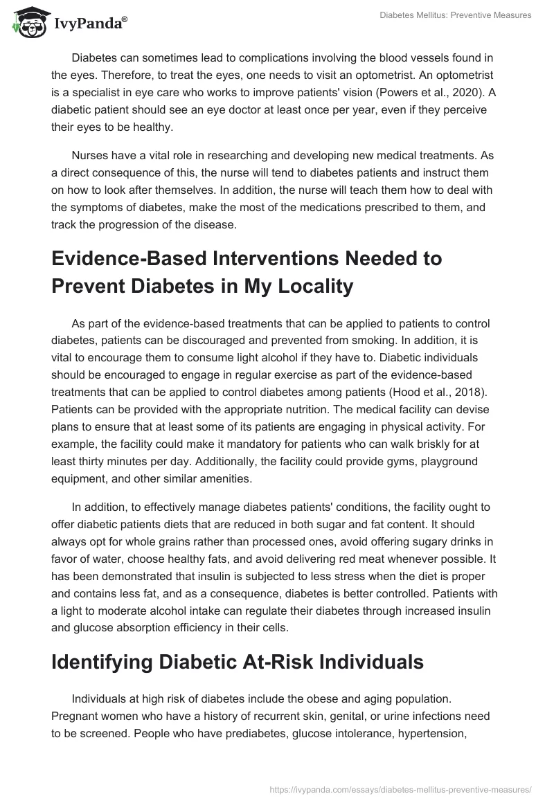 Diabetes Mellitus: Preventive Measures. Page 2