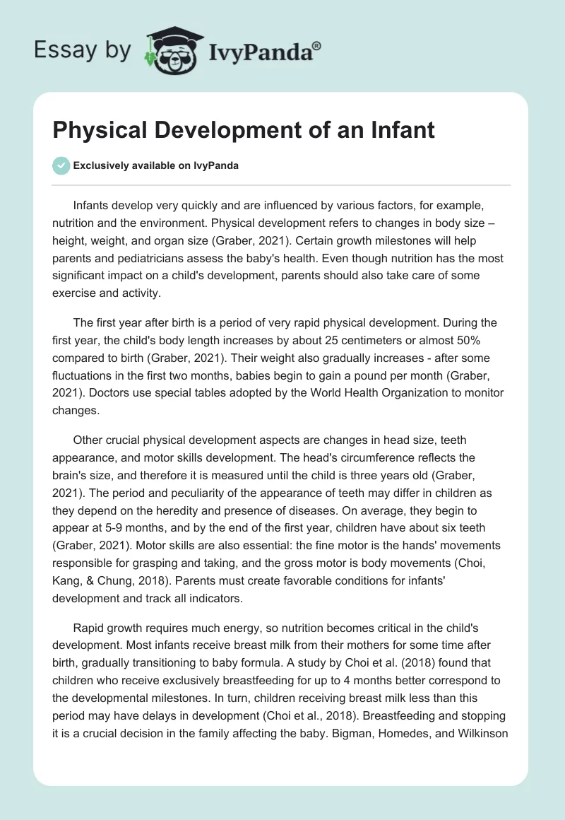 Physical Development of an Infant. Page 1