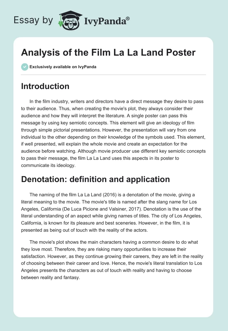 Analysis of the Film "La La Land" Poster. Page 1