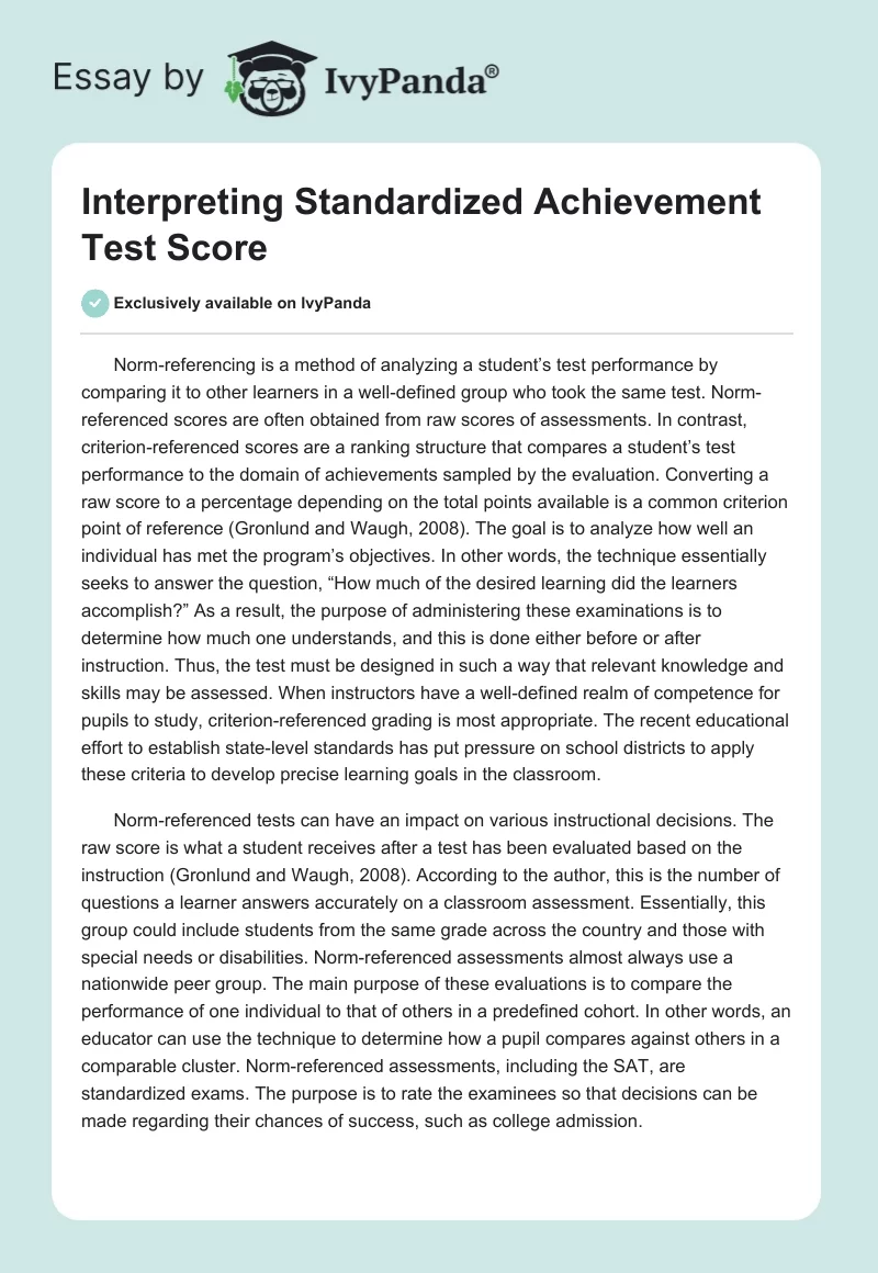 Interpreting Standardized Achievement Test Score. Page 1