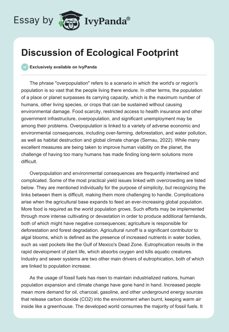 Discussion of Ecological Footprint. Page 1