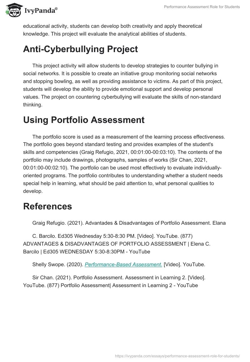 Performance Assessment Role for Students. Page 2
