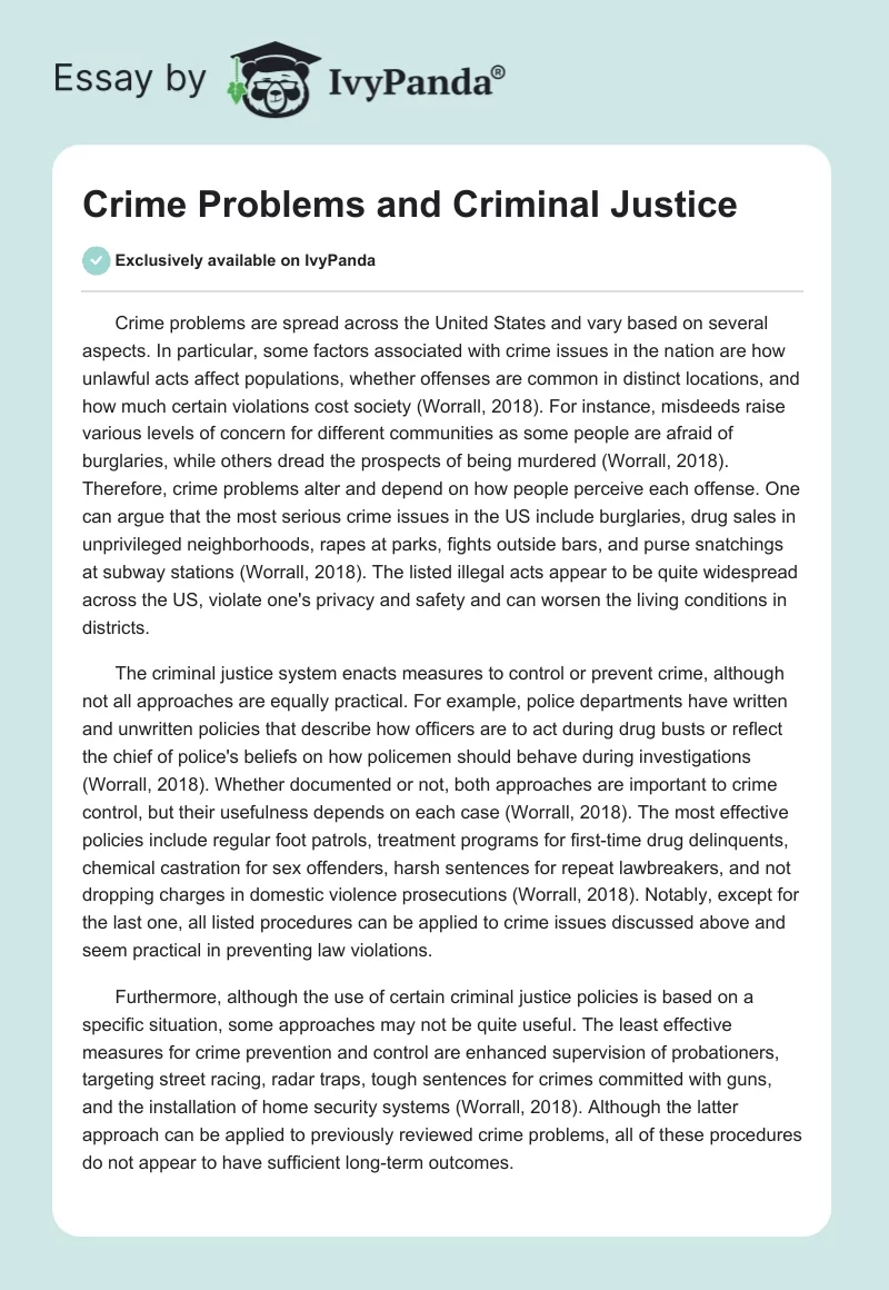 Crime Problems and Criminal Justice. Page 1