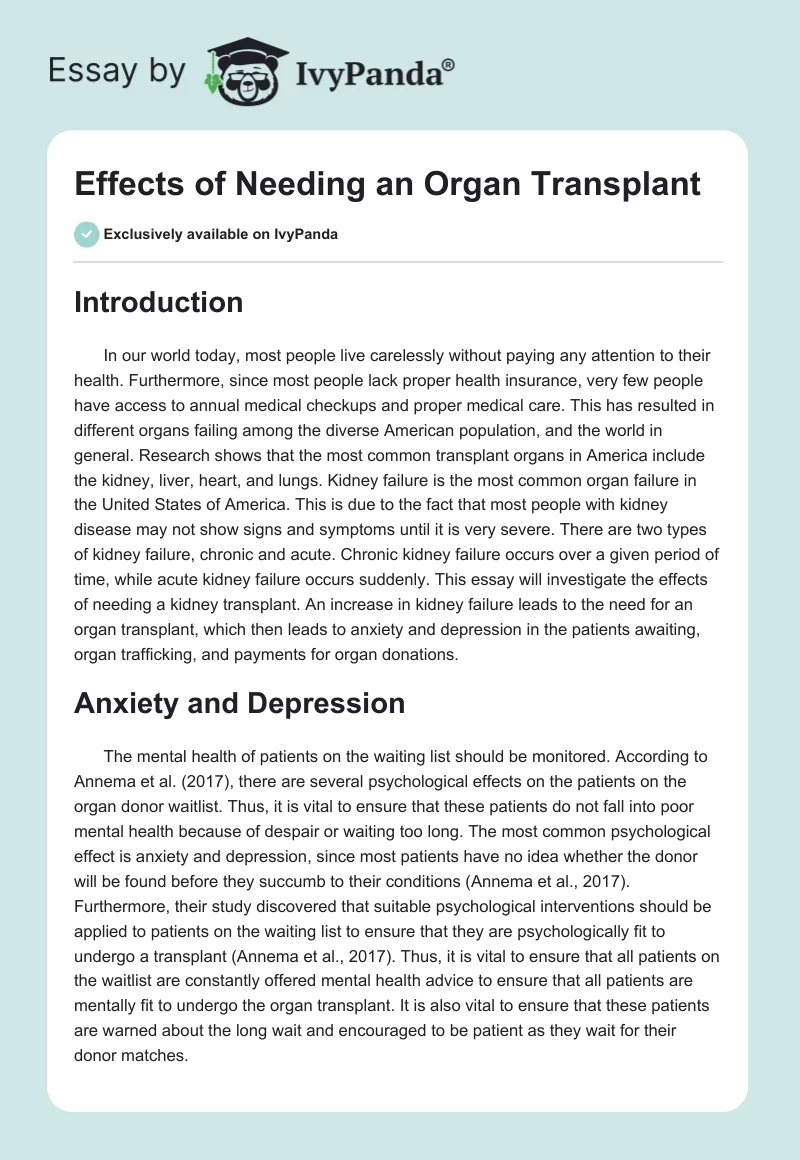 Effects of Needing an Organ Transplant. Page 1