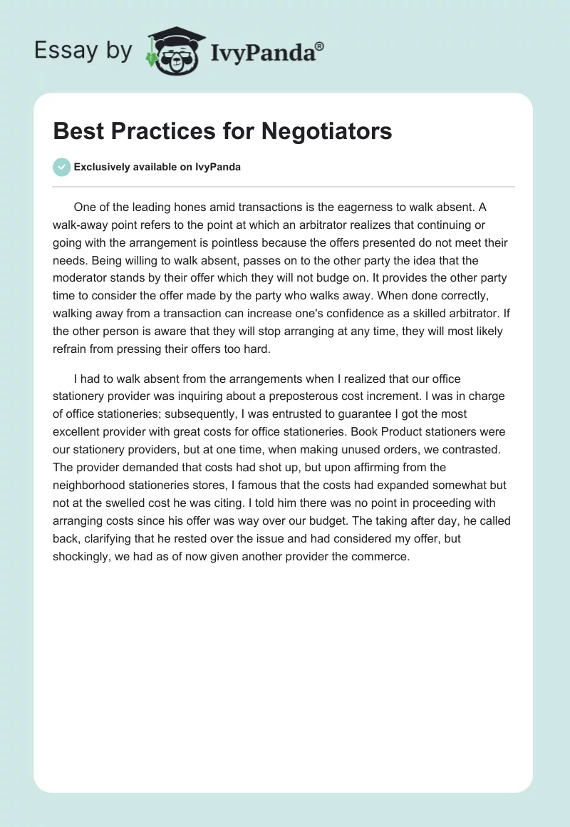 Best Practices for Negotiators. Page 1