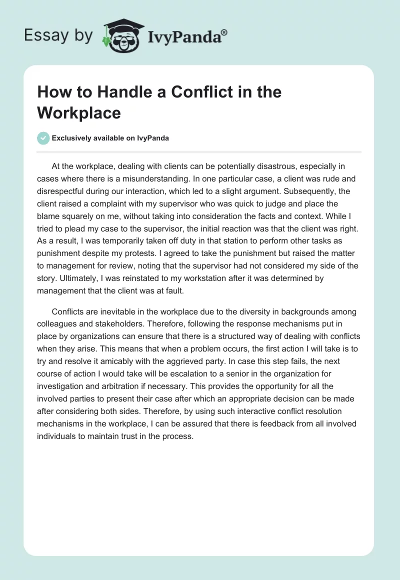 How to Handle a Conflict in the Workplace. Page 1