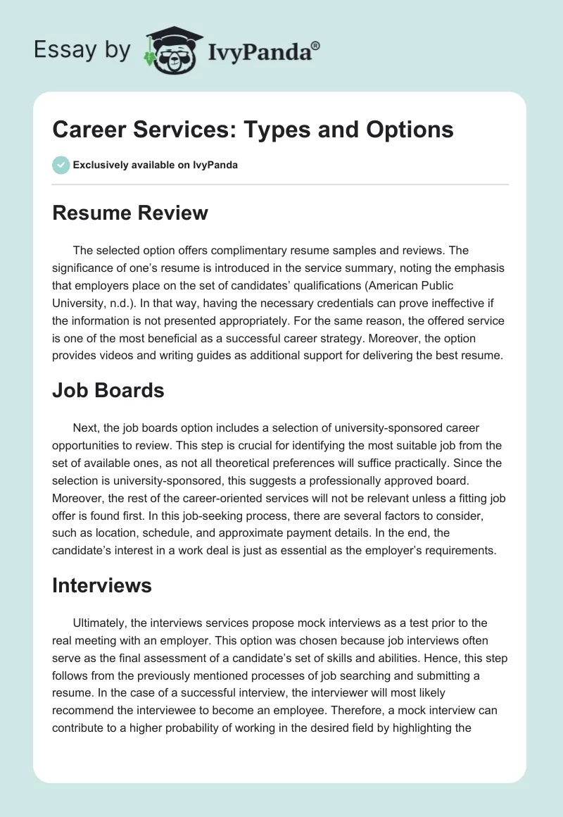 Career Services: Types and Options. Page 1