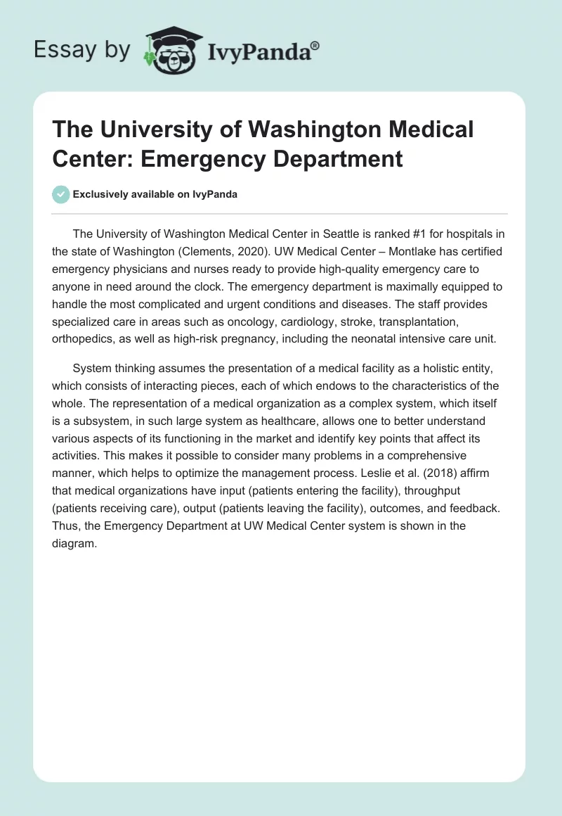 The University of Washington Medical Center: Emergency Department. Page 1