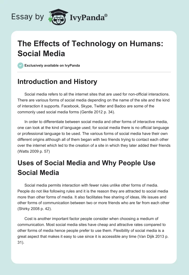 The Effects of Technology on Humans: Social Media. Page 1