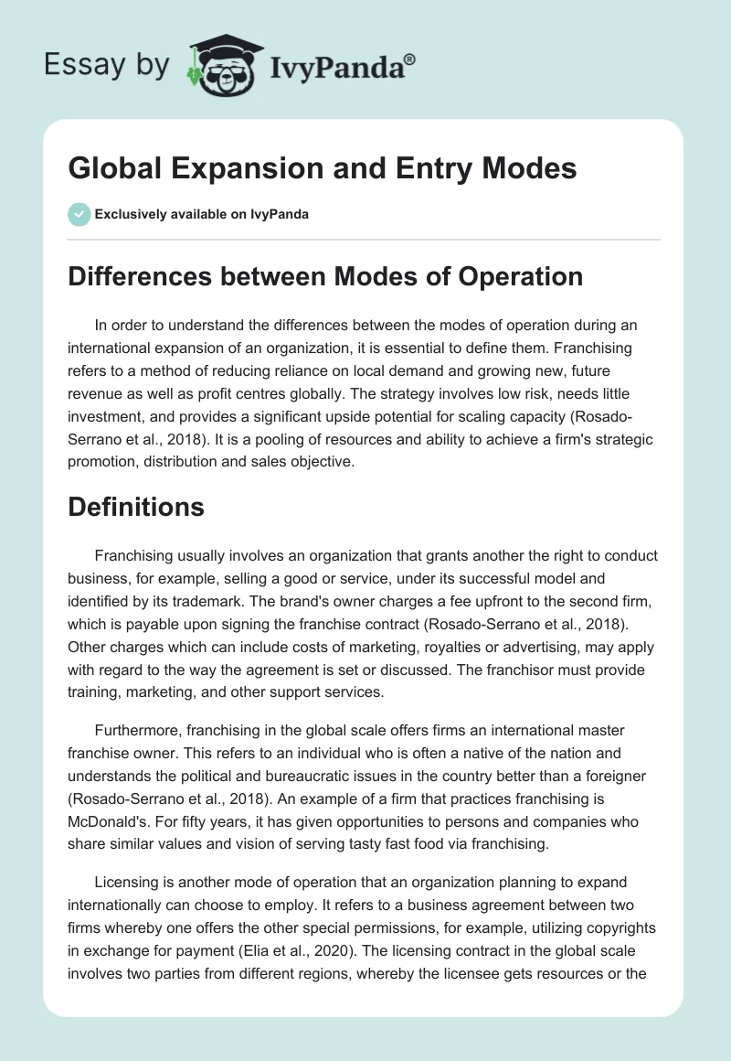 Global Expansion and Entry Modes. Page 1