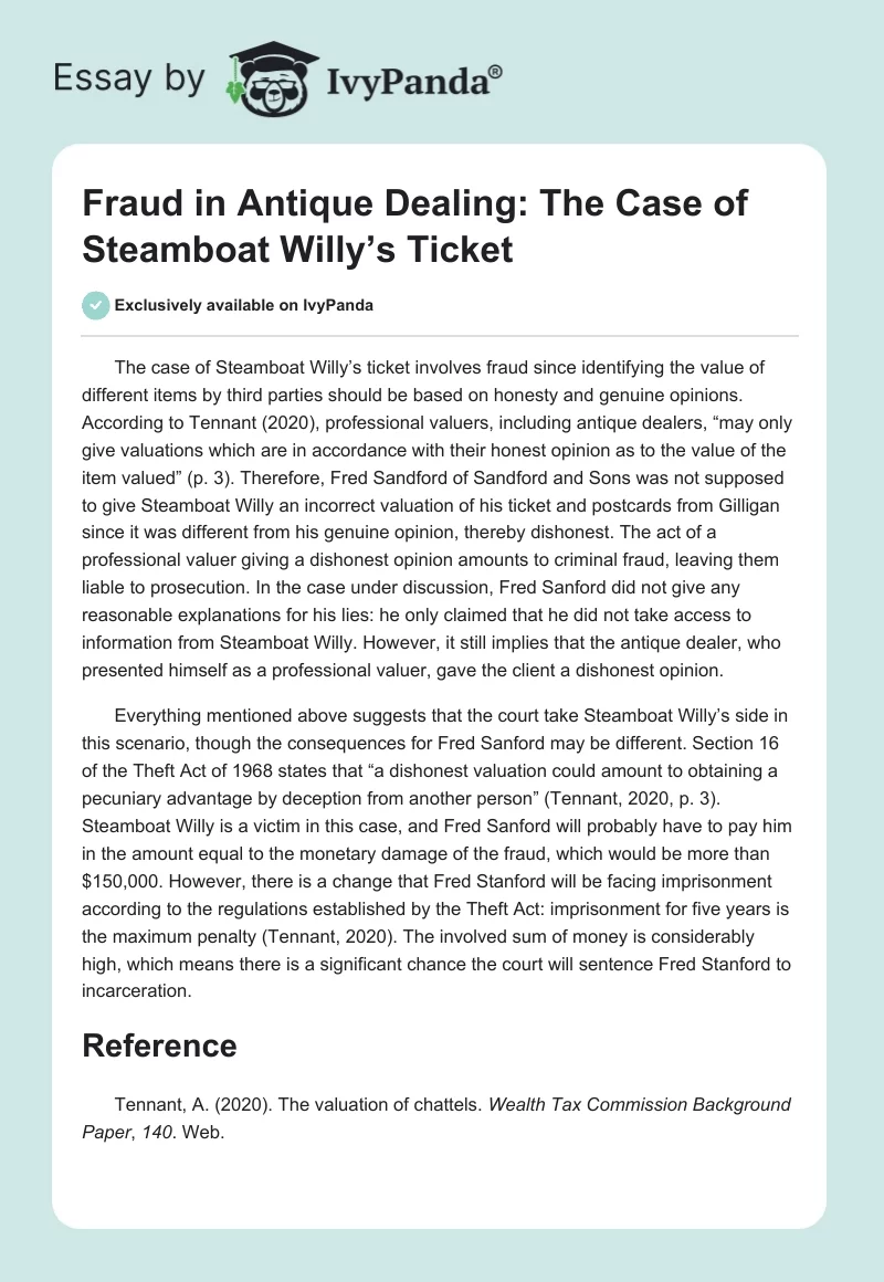 Fraud in Antique Dealing: The Case of Steamboat Willy’s Ticket. Page 1