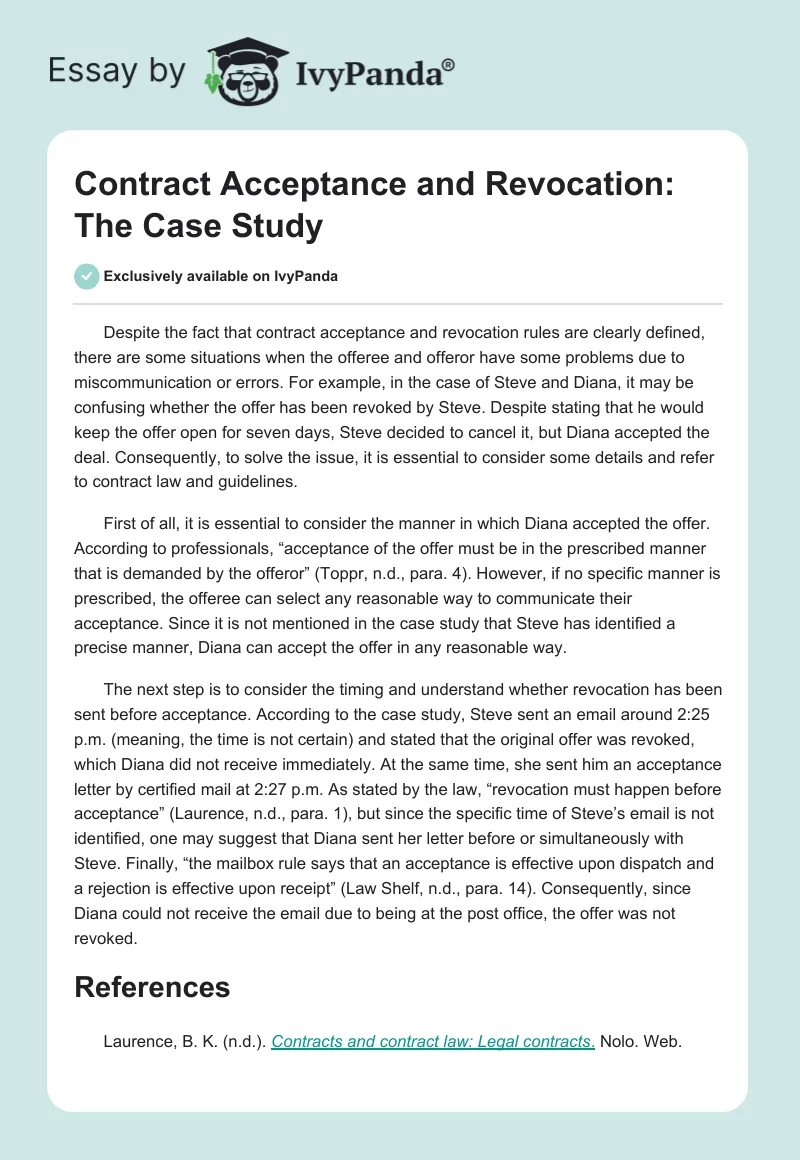 Contract Acceptance and Revocation: The Case Study. Page 1