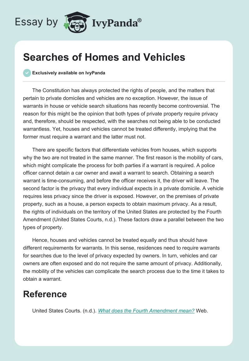 Searches of Homes and Vehicles. Page 1