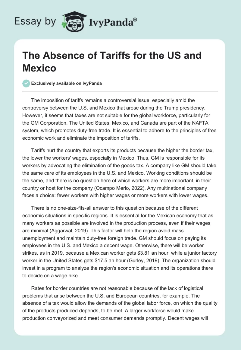 The Absence of Tariffs for the US and Mexico. Page 1