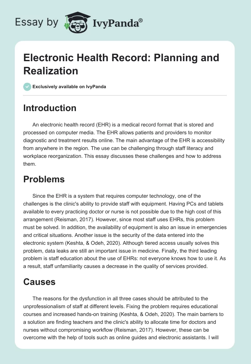 Electronic Health Record: Planning and Realization. Page 1
