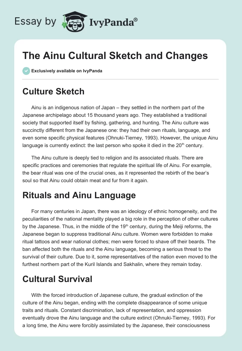 The Ainu Cultural Sketch and Changes. Page 1
