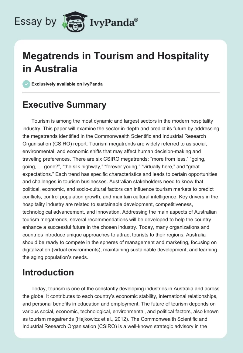 Megatrends in Tourism and Hospitality in Australia. Page 1