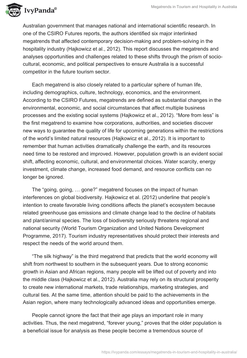 Megatrends in Tourism and Hospitality in Australia. Page 2