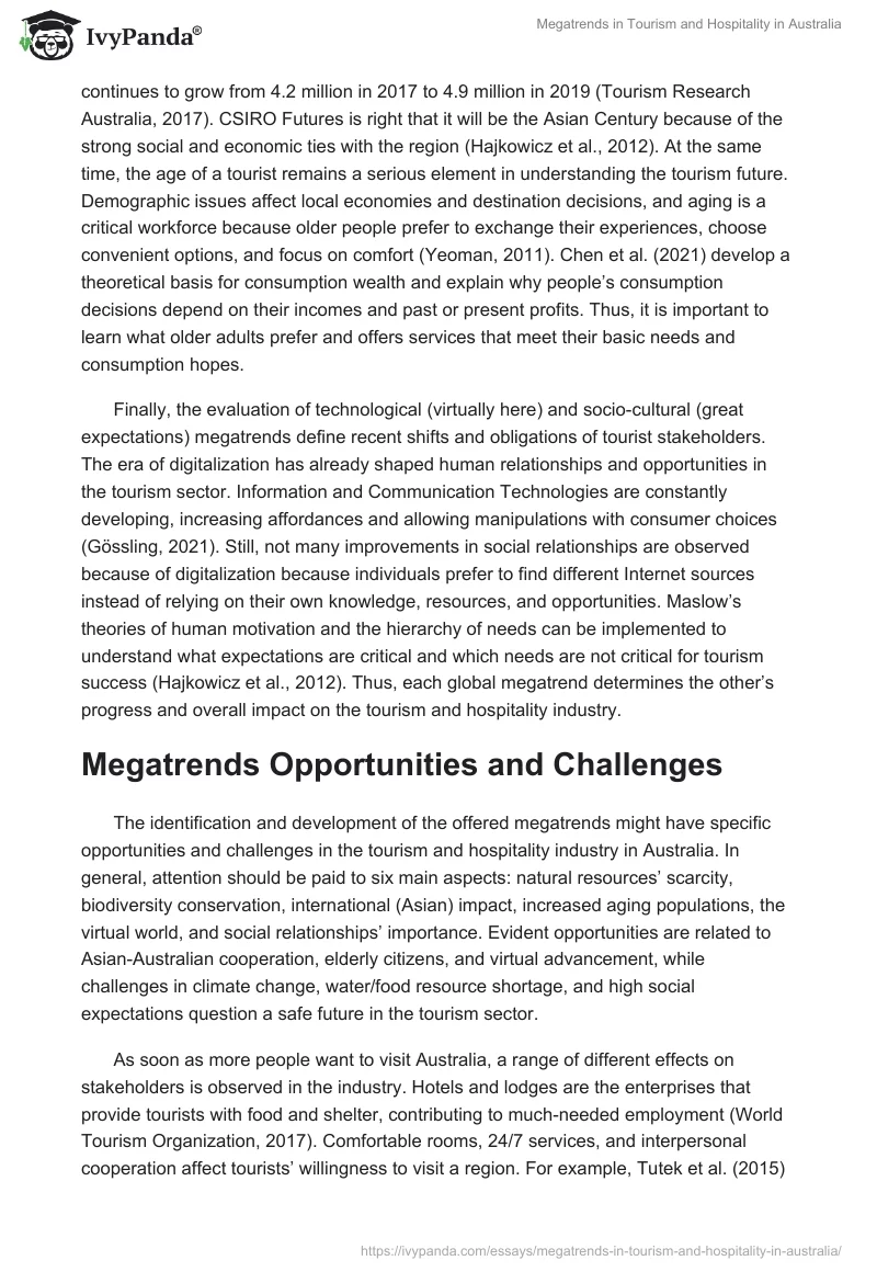 Megatrends in Tourism and Hospitality in Australia. Page 4