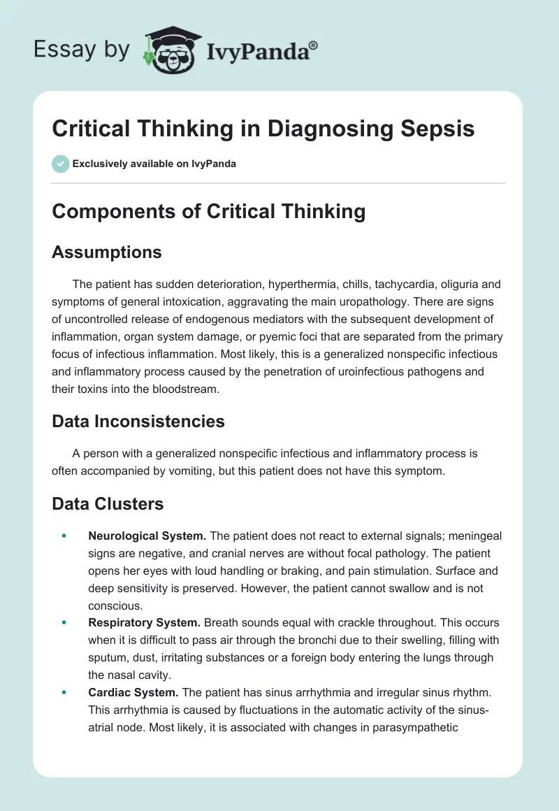 Critical Thinking in Diagnosing Sepsis. Page 1
