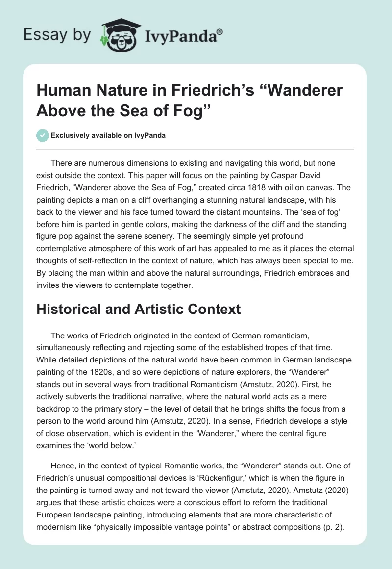 Human Nature in Friedrich’s “Wanderer Above the Sea of Fog”. Page 1