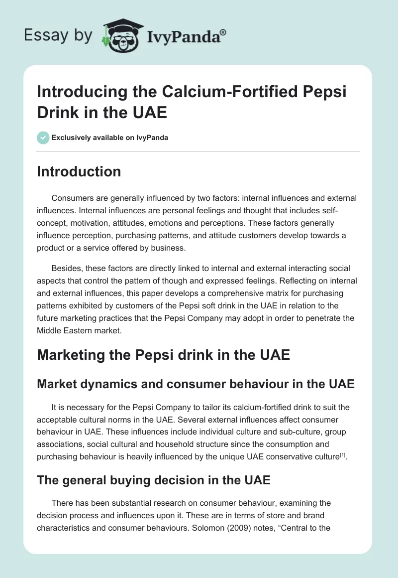 Introducing the Calcium-Fortified Pepsi Drink in the UAE. Page 1