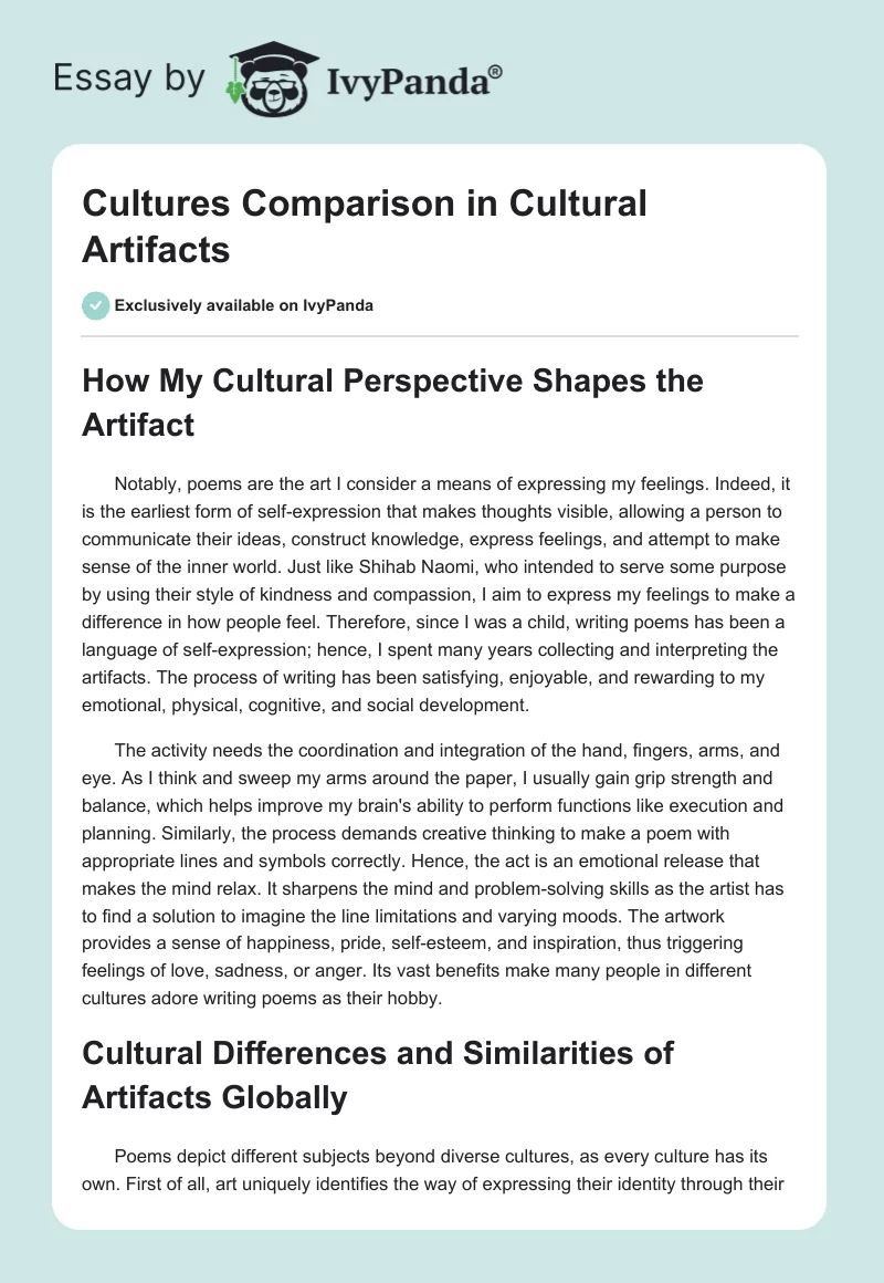 Cultures Comparison in Cultural Artifacts. Page 1