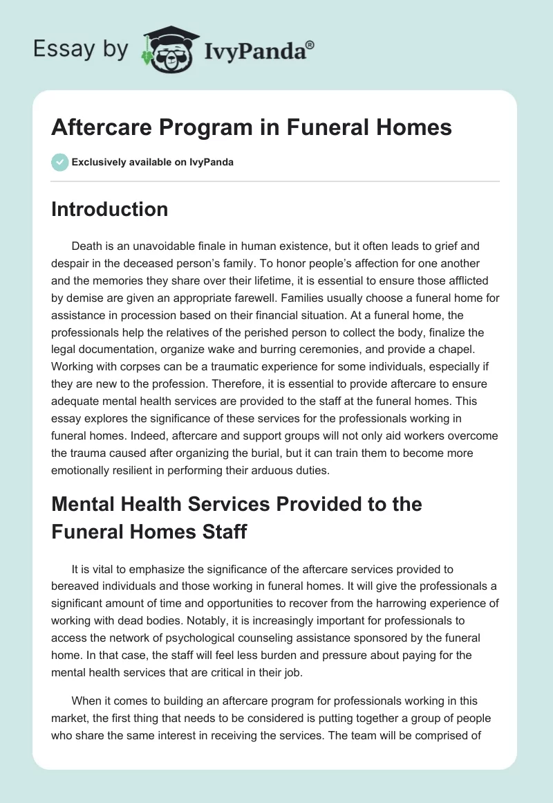 Aftercare Program in Funeral Homes. Page 1
