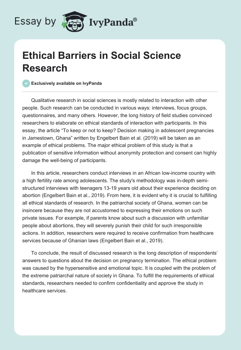 Ethical Barriers in Social Science Research. Page 1