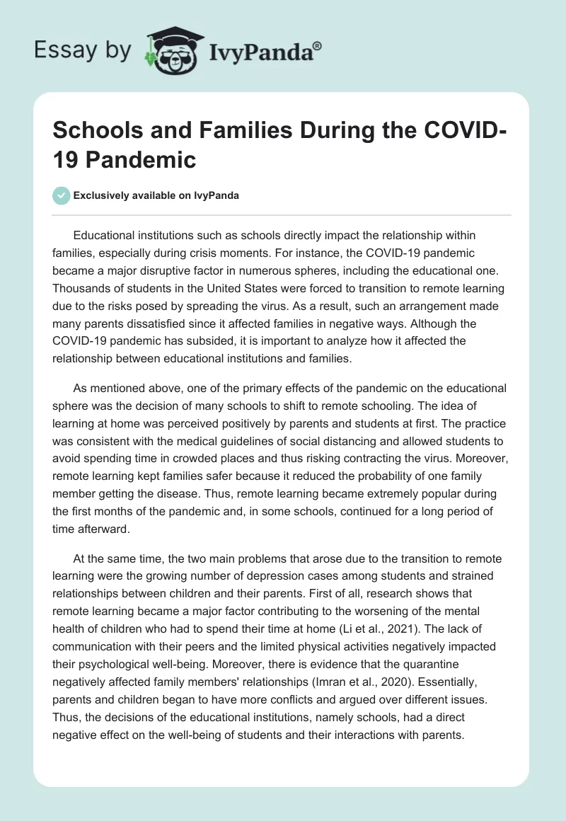 Schools and Families During the COVID-19 Pandemic. Page 1